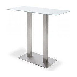 Pegane Table bar avec plateau céramique Blanc avec piètement acier brossé - L120 x H105 x P60 cm