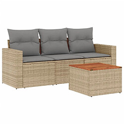 vidaXL Salon de jardin avec coussins 4 pcs beige résine tressée