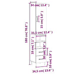 vidaXL Buffet haut Chêne marron 34,5x34x180 cm Bois d'ingénierie pas cher