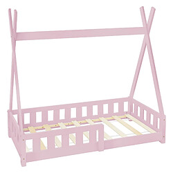 ML-Design Lit tipi d'enfants rose en bois avec protection antichutes tente de jeu 140x70cm 