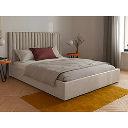 Vente-Unique Lit coffre 160 x 200 cm avec tête de lit coutures verticales - Tissu - Taupe + Matelas - SARAH