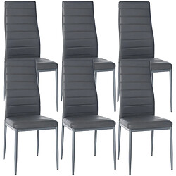 Decoshop26 Lot de 6 chaises de salle à manger design simple en synthétique gris avec couture cadre en métal noir CDS10295 