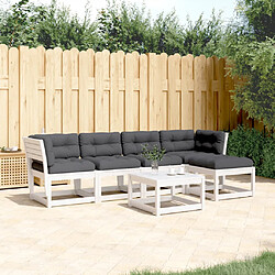 vidaXL Salon de jardin 5 pcs avec coussins blanc bois massif de pin 