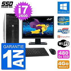 PC Tour HP 6300 CMT Ecran 22" Intel i7-2600 RAM 4Go SSD 480Go Windows 10 Wifi · Occasion 