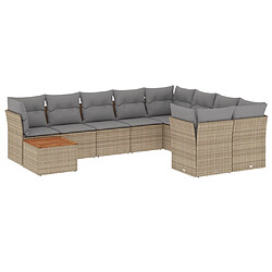 vidaXL Salon de jardin et coussins 10 pcs mélange beige résine tressée