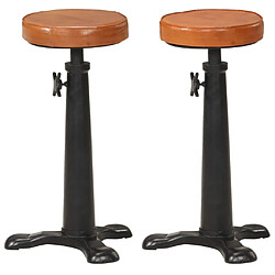 vidaXL Tabourets de bar lot de 2 marron cuir véritable et fonte