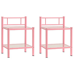 Maison Chic Lot de 2 Tables de chevet,Table de nuit,Table d'appoint pour salon Rose et transparent Métal et verre -MN66553