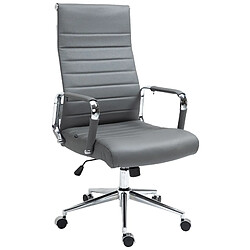 Decoshop26 Fauteuil de bureau avec accoudoirs siège pivotant mécanisme à bascule en cuir véritable gris 10_0002520