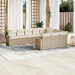 vidaXL Salon de jardin avec coussins 10 pcs beige résine tressée