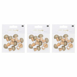 Rico 24 autocollants en bois champignons pailletés 3 x 2,3 cm 