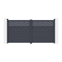 Avis Vente-Unique Portail battant aluminium semi plein à motifs L355 x H181 cm anthracite - BAZIO