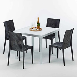 Avis Table Carrée Blanche 90x90cm Avec 4 Chaises Colorées Grand Soleil Set Extérieur Bar Café Bistrot Love, Couleur: Noir