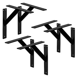 ML-Design Lot de 6 équerres d'étagère suspendue support mural en aluminium noir 240x240 mm