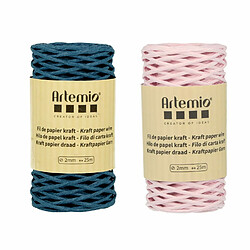 Artemio 2 bobines fil kraft bleu azur/jaune 2mm x 25 m