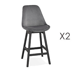 Mes Lot de 2 chaises de bar H66 cm en tissu gris pieds noirs - ELO 