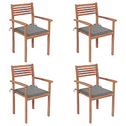 vidaXL Chaises de jardin lot de 4 et coussins gris Bois de teck solide