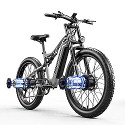 Vélo électrique Shengmilo pour hommes avec double moteur 2000 W 50 km/h vélo électrique le plus rapide de 26 pouces, suspension complète 90 km, S600