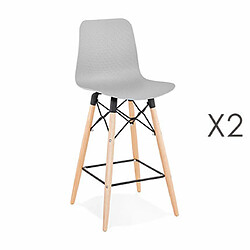 Mes Lot de 2 chaises de bar H69 cm grises et pieds naturels - YAREN 