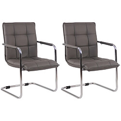 Decoshop26 Lot de 2 fauteuils de bureau visiteur accoudoirs conférence en PVC gris piètement luge en métal chromé 10_0003117