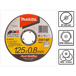 Makita Disques à tronçonner métal et INOX pour meuleuses sans fil Fast Cutting 10 - pièces 125 x 0,8 x 22,23 mm ( B-45733 )