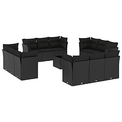 vidaXL Salon de jardin avec coussins 13 pcs noir résine tressée