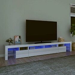 Maison Chic Meuble TV avec lumières LED, Banc TV pour salon, Meuble de rangement Blanc brillant 260x36,5x40 cm -GKD82610