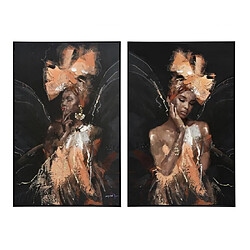 Pegane Ensemble 2 tableaux peinture à l'huile sur toile,peinte avec cadre en bois noir - Longueur 160 x Profondeur 3.5 x Hauteur 120 cm 