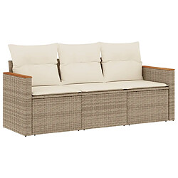 vidaXL Salon de jardin avec coussins 3 pcs beige résine tressée