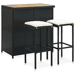 vidaXL Ensemble de bar 3 pcs Résine tressée Noir