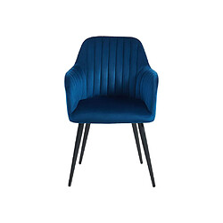 Vente-Unique Lot de 6 chaises avec accoudoirs en velours et métal noir - Bleu - ELEANA