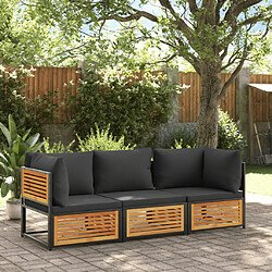 vidaXL Salon de jardin avec coussins 3 pcs bois massif d'acacia