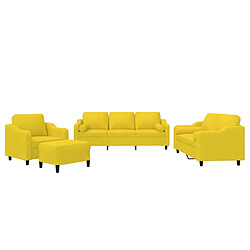 vidaXL Ensemble de canapés 4 pcs avec coussins jaune clair tissu