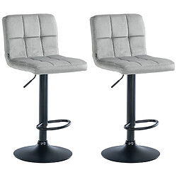 Decoshop26 Lot de 2 tabourets de bar en velours gris avec coutures décoratives pied en trompette métal noir 10_0004397 