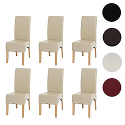 Mendler Lot de 6 chaises Latina, salle à manger, cuir reconstitué ~ couleur crème, pieds clairs