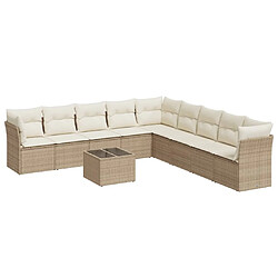 vidaXL Salon de jardin avec coussins 10 pcs beige résine tressée