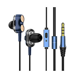 LUUCOZK Écouteurs intra-auriculaires filaires à réduction de bruit K9 Écouteurs mobiles doubles avec micro-Bleu marine 