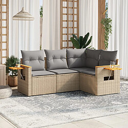 vidaXL Salon de jardin avec coussins 4 pcs beige résine tressée 