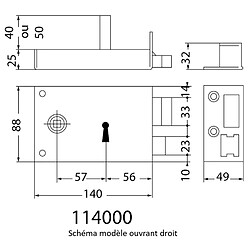 Serrure applique a fouillot 6mm Horizontale Tirant Gauche JPM 114000 01 21