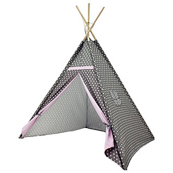 ECD Germany Tente Tipi Jeu pour Enfants | 115x115x160 cm | avec Fenêtre | Gris avec Étoiles Blanches | Polyester | Lavable à 30°C | Fermeture velcro | Sac de Transport Inclus | Pour Filles/Garçons