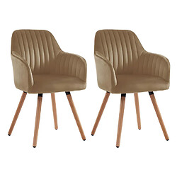 Vente-Unique Lot de 2 chaises avec accoudoirs en velours et métal effet bois - Beige - ELEANA