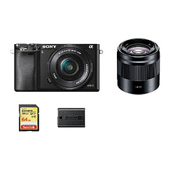 SONY A6000 Blcak KIT SEL 16-50MM F3.5-5.6 OSS Black + SEL 50MM F1.8 OSS Black + 64GB SD card + NP-FW50 Battery