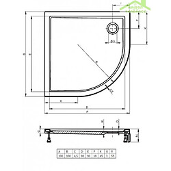 Avis Receveur de douche acrylique quadrant RIHO DAVOS 285 100x100x4,5 cm avec pieds et tablier