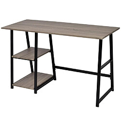 Helloshop26 Bureau table meuble travail informatiqueavec 2 étagères gris et chêne 0502078