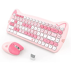 Ensemble clavier et souris sans fil USB, rétro pré,Rose