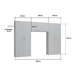 Inside 75 Ensemble de rangement pont 3 portes gris graphite mat largeur 330 cm pas cher