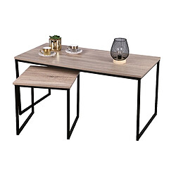 SET DE 2 TABLES BASSE GIGOGNES EN BOIS ET MÉTAL NOIR 100X48XH48CM ET 40X40XH40CM+Urban Living