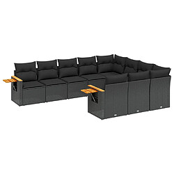 vidaXL Salon de jardin 10 pcs avec coussins noir résine tressée