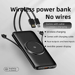 Universal QI Portable 20000mAh Charger sans fil, banque d'alimentation ultra-mince avec câble intégré et numérique caché