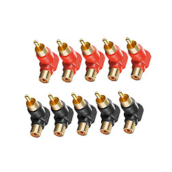 10pcs RCA Angle Droit Adaptateur Connecteur Convertisseur Mâle vers Femelle 90 Dégrés