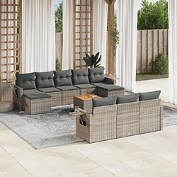 vidaXL Salon de jardin 11 pcs avec coussins gris résine tressée